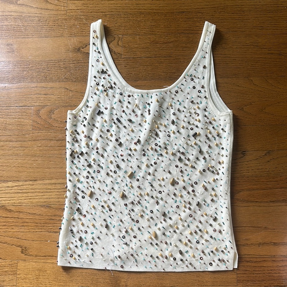 DUÉ PER DUÉ Embellished Cream Tank Top